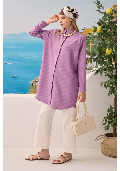 Robası Verev Çizgili Gömlek Leylak fiyatları