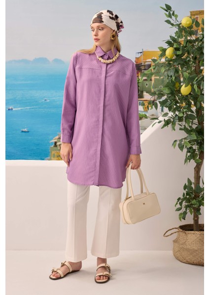 Robası Verev Çizgili Gömlek Leylak modelleri