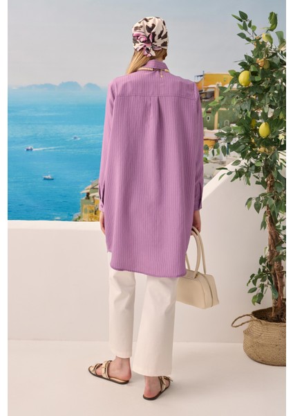 Robası Verev Çizgili Gömlek Leylak fırsatları