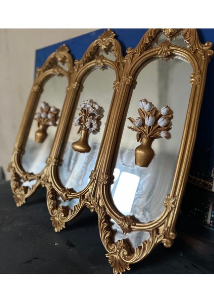 Çiçekli Ayna Detaylı Duvar Tablo 3lü Set 70CM Tasarım Tablo fiyatları