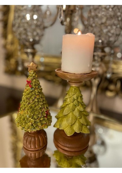 Yeni Yıl Hediyesi Yılbası Cam Ağacı Biblo Ağaç Şamdan 2 Li