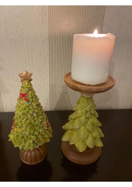 Yeni Yıl Hediyesi Yılbası Cam Ağacı Biblo Ağaç Şamdan 2 Li fiyatları