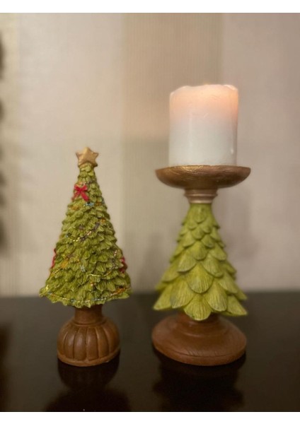 Yeni Yıl Hediyesi Yılbası Cam Ağacı Biblo Ağaç Şamdan 2 Li modelleri