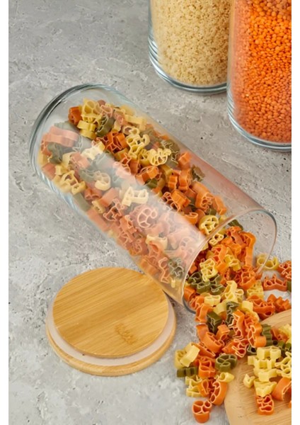2 Adet Vakumlu Bambu Kapaklı Cam Kavanoz 1400ML Baharatlık Bakliyat Gıda Saklama Kabı Organizer