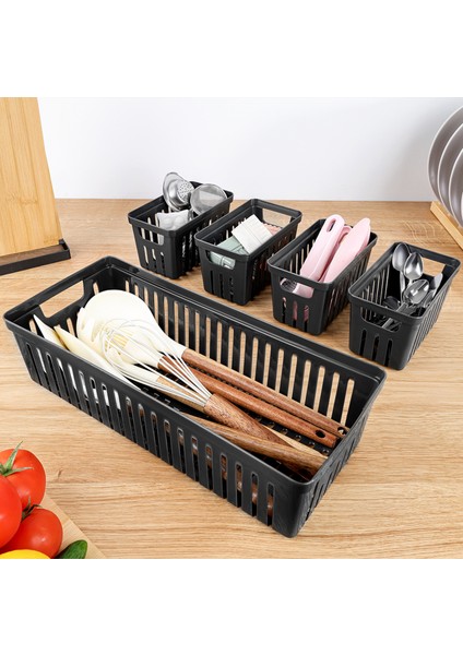 5 Parça Modüler Çekmece Içi Organizer Set - Banyo Mutfak Makyaj Aksesuar Ofis Düzenleyici Siyah
