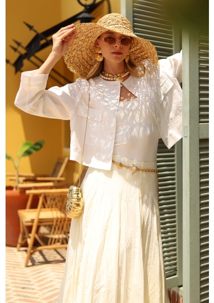 Bele Oturan Volanlı Etek Vanilya modelleri