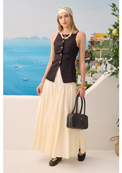 Bele Oturan Volanlı Etek Vanilya fırsatları
