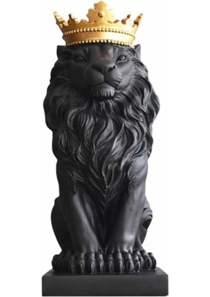Aslan Kral Heykel Siyah-Gold