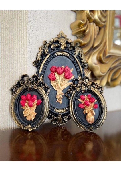 Kırmızı Çiçekli 3 Lü Çerçeve Takımı