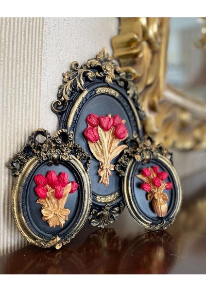 Kırmızı Çiçekli 3 Lü Çerçeve Takımı fiyatları