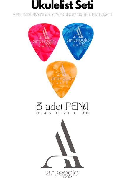 Ukulelist Seti | Ukulele Seti Ukulele Askısı, Kapo, 3 Adet Pena, Taşıma Çantası, Pena Şarjörü fırsatları