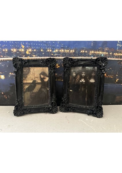 Siyah Gotik Çerçeve 2li Set 20CM , Dekoratif Vintage Çerçeveli Tablo