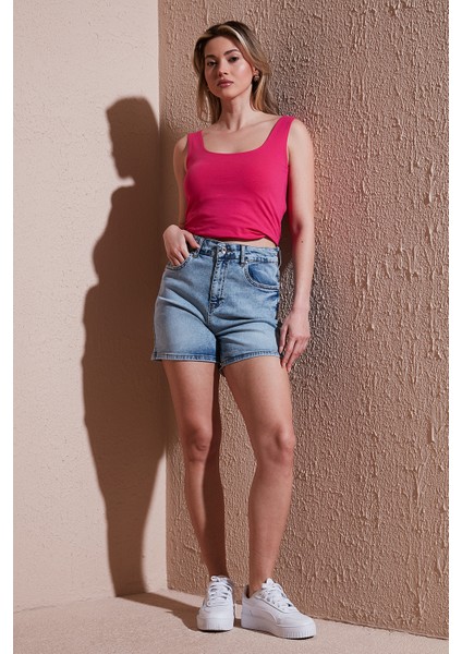 Streç Pamuklu Mom Fit Yüksek Bel Mini Kot Short Bayan Short 25Y0188K1 fırsatları