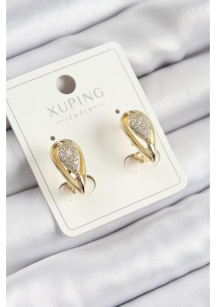 Xuping Zirkon Taşlı Damla Model Gold Renk Kadın Küpe