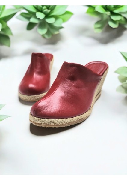 Kadın Yumuşak Deri Rahat Taban Espadril Sabo Terlik