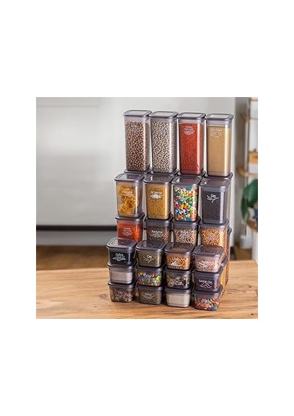 433-GR-6 36 Lı Etiketli Gıda Erzak Baharat Saklama Kabı Seti 12X(0.60+1.30+1.90) Lt gr
