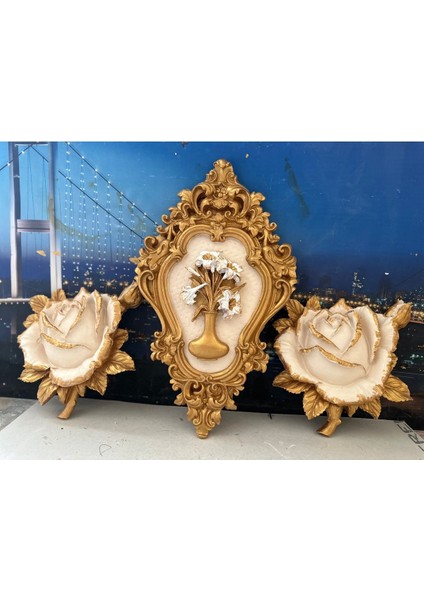 Çiçekli Tablo Dekor 3lü Set