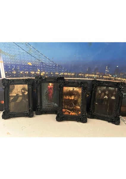 Vintage Siyah Özel Tasarım 4lü Çerçeveli Tablo Set 20CM