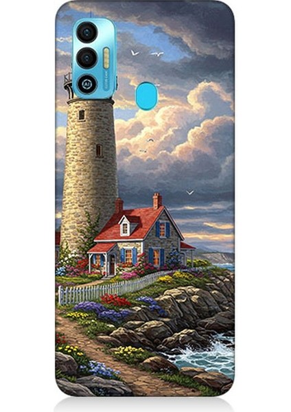Tecno Spark 7t Uyumlu Kayalıkta Gök Altında Deniz Feneri Desenli Silikon Kılıf