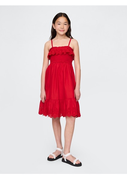 Kız Çocuk Kırmızı Kids Smocked Ruffle Midi Elbise