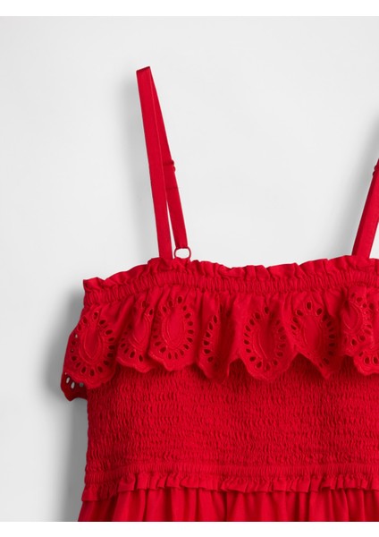 Kız Çocuk Kırmızı Kids Smocked Ruffle Midi Elbise fiyatları
