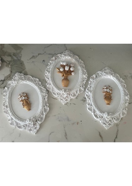 Beyaz Duvar Tablosu El Yapımı 3 Lü Set 30 cm