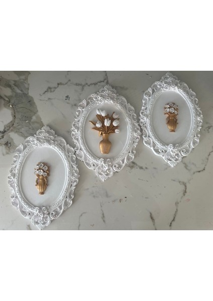 Beyaz Duvar Tablosu El Yapımı 3 Lü Set 30 cm fiyatları