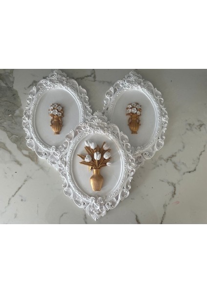 Beyaz Duvar Tablosu El Yapımı 3 Lü Set 30 cm modelleri