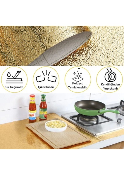 10 Metre Kendinden Yapışkanlı Silinebilir Mutfak Tezgah Üstü Sticker Folyo Gold Renk (5047)