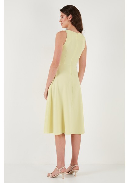 Bisiklet Yaka Regular Fit Cepli Pileli Midi Elbise Bayan Elbise 6051963