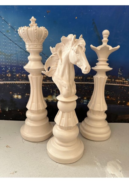 Krem Dekoratif 3lü Polyester Santraç Takım Biblo