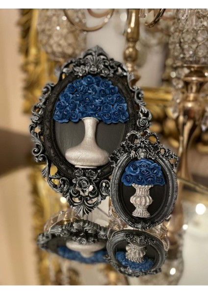 Siyah Gümüş Çiçekli Çerçeve 2 Li