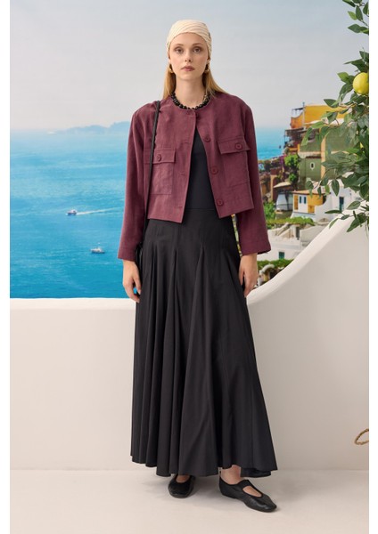 Modal Crop Ceket Bordo