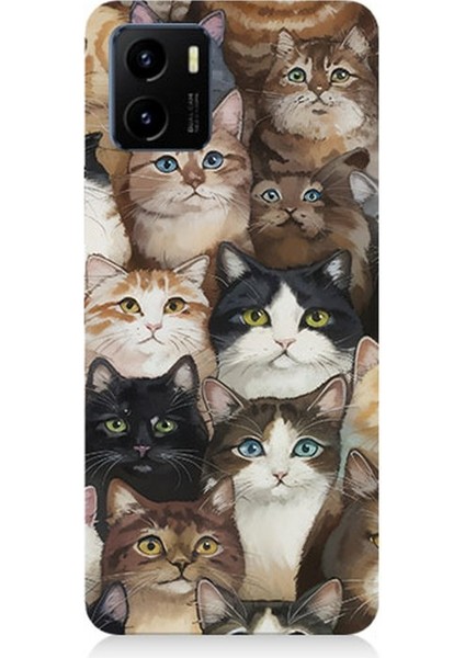 Vivo Y15S Uyumlu Kedi Kalabalığında Kaos Desenli Silikon Kılıf