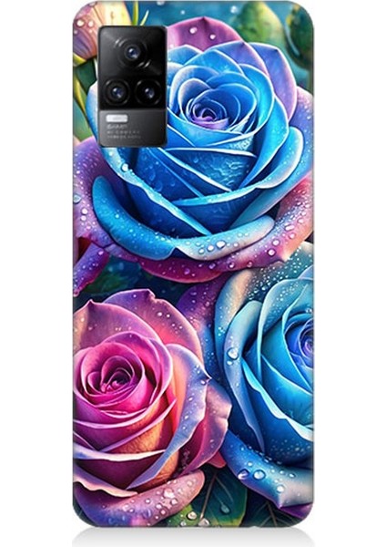 Vivo V21E Uyumlu Gökkuşağı Renkli Güller Desenli Silikon Kılıf