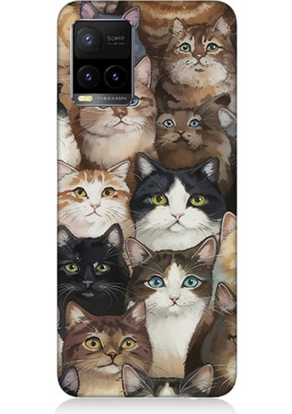 Vivo Y33S Uyumlu Kedi Kalabalığında Kaos Desenli Silikon Kılıf