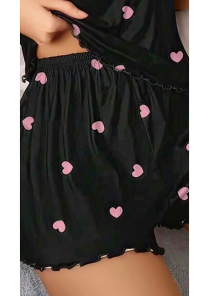 Kadın Siyah Kalp Desenli Gecelik Takım B6660 modelleri