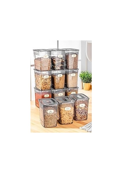 Etiketli 12LI Set Strip Mega Boy Erzak Saklama Kabı 3,5 Litre Antrasit