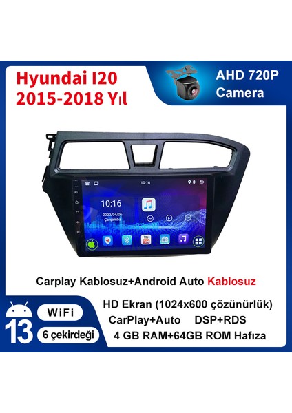 Hyundai I20 2015-2018 Yıl Uyumlu 9 Inç 4 GB Ram 64 GB Hafıza Multimedya Carplay Navigasyon