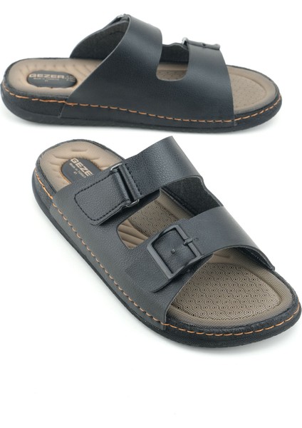 Yazlık Erkek Suni Deri Iki Toka Ayarlanabilir Rahat Taban Günlük Terlik