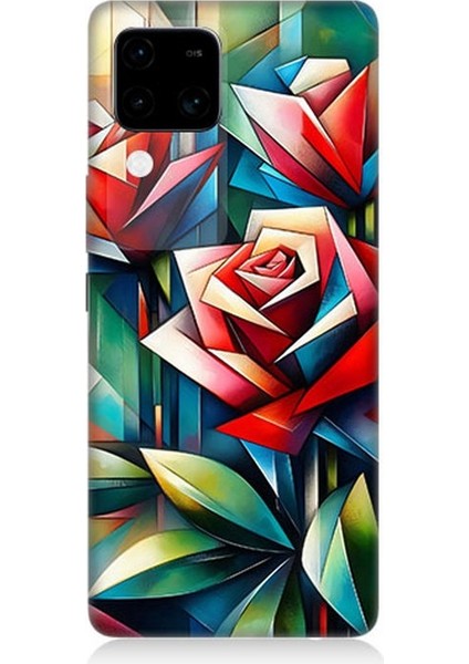 Vivo V30 Uyumlu Soyut Origami Gül Deseni Desenli Silikon Kılıf