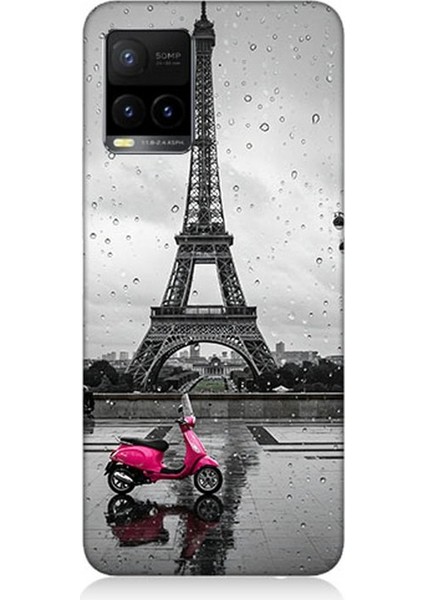 Vivo Y53S Uyumlu Yağmurda Eyfel ve Scooter Desenli Silikon Kılıf