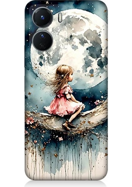Vivo V16 Uyumlu Ay Üzerinde Hayalci Kız Desenli Silikon Kılıf