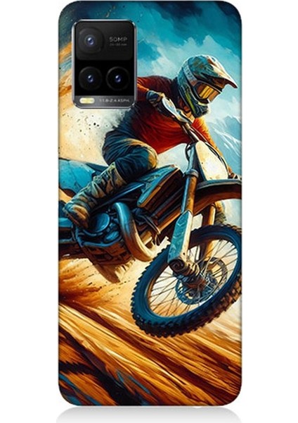 Vivo Y21S Uyumlu Alevler Arasında Motosiklet Sıçrayışı Desenli Silikon Kılıf