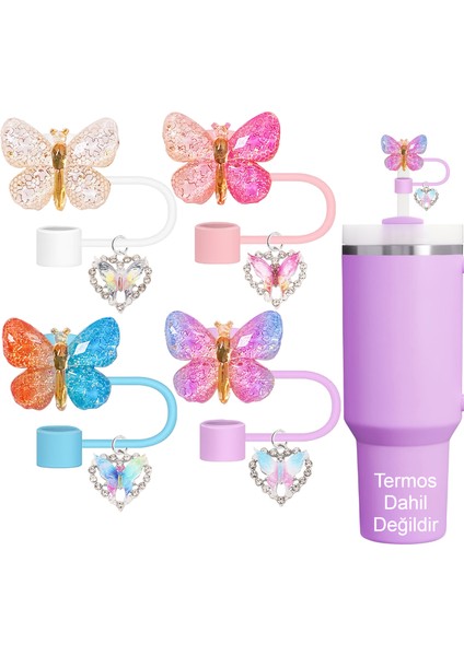 Quencher Uyumlu Charm'lı Kelebek Pipet Tıpası Quencher Pipet Tıpası Kelebek Pipet Kapağı