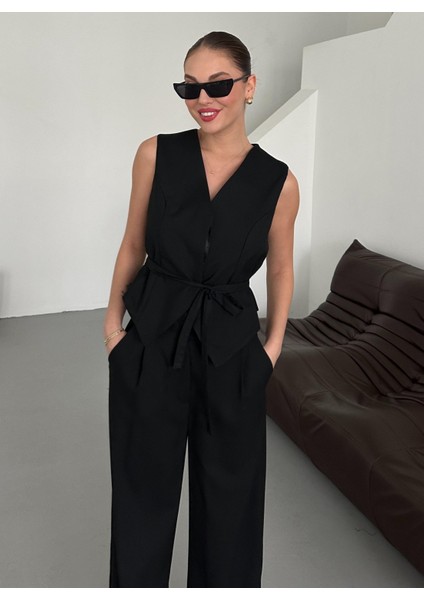 Siyah Miranda Kumaş Yelek Pantolon Takım modelleri