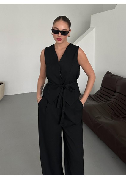 Siyah Miranda Kumaş Yelek Pantolon Takım fırsatları