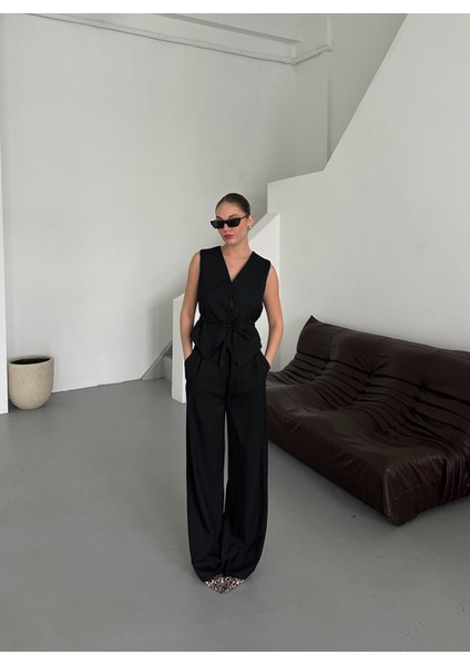 Siyah Miranda Kumaş Yelek Pantolon Takım indirimleri