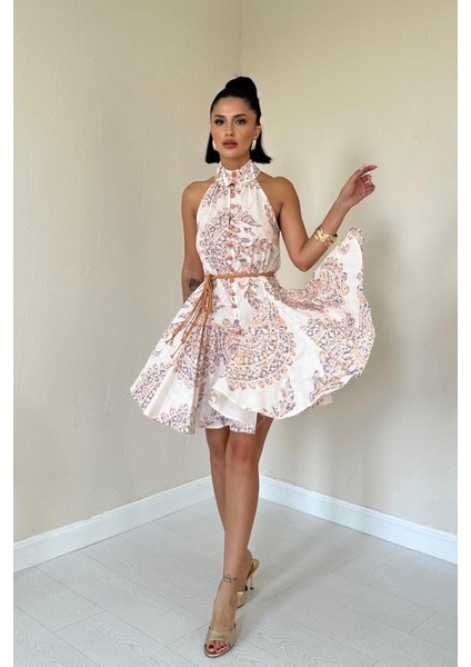 Ekru Halter Yaka Elbise fiyatları