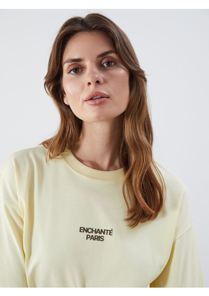 Yeni Sezon Bisiklet Yaka Paris Baskili Oversize Kadin Tisort - S5PM55Z8